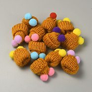 Woolen Crochet Mini Hat with Double Pom Pom Ball, Ornament Accessories, Goldenrod, 35x31x28mm(DIY-WH0032-56H)