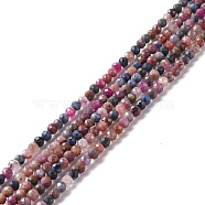 Natural Red Corundum/Ruby and Sapphire Beads Strands, Faceted, Round, 3mm, Hole: 0.7mm, about 122pcs/strand, 15.35~15.47 inch(39~39.3cm)(G-M390-05)