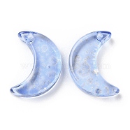 Transparent Baking Paint Glass Beads, Moon, Top Drilled, Blue, 15.5x13x3.5mm, Hole: 1.2mm(GLAA-D010-01H)