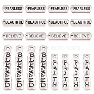 CHGCRAFT 100Pcs 5 Style Alloy Pendants, Rectangle with Word, Antique Silver, 8~38.5x7.3~21x1.7~2mm, Hole: 2~2.4mm, 20pcs/style(FIND-CA0003-60)