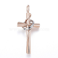 304 Stainless Steel Pendants, Cross with Circle, Rose Gold & Stainless Steel Color, 36x17x10mm, Hole: 4x2.5mm(X-STAS-H330-40RGP)