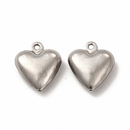 304 Stainless Steel Pendants, Heart Charm, Stainless Steel Color, 15.8x13.5x5mm, Hole: 1.4mm(STAS-F289-06P)