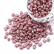 Dyed Opaque Colours Glass Seed Beads, Silver Lined, 2-Hole, Oval, Pale Violet Red, 5x4x2.5mm, Hole: 0.9mm, about 450g/bag(SEED-N004-007-04)
