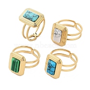 Ion Plating(IP) 304 Stainless Steel Ring, Adjustable Synthesize Gemstone Rings, Rectangle, Adjustable(RJEW-B059-09G)