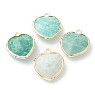 Natural Amazonite Pendants, with Golden Brass Edge, Faceted, Heart, 19x16.5x6~6.5mm, Hole: 1.6mm(G-B009-03G-B)