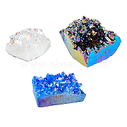 3Pcs 3 Styles Electroplated Natural Druzy Quartz Crystal Beads, No Hole/Undrilled, Nuggets, Mixed Color, 35~50x31~61.5x20~30mm, 1pc/style(G-FH0002-03)