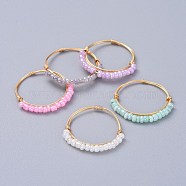 Glass Seed Beaded Rings, with Copper Wire, Golden, Mixed Color, 19mm, 1~1.5mm(RJEW-JR00269)