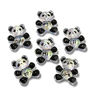 Transparent Resin Cabochons, Faceted Panda with Glitter Powder, Black, 21x18x7mm(RESI-Z019-01)