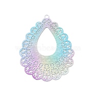 Spray Painted 430 Stainless Steel Pendants, Teardrop Charm, Colorful, 45x35x0.5mm, Hole: 2mm(STAS-G300-01)