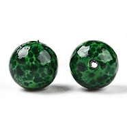 Handmade Normal Lampwork Beads, Round with Fleck, Green, 16mm, Hole: 2~3mm(LAMP-N024-08D)