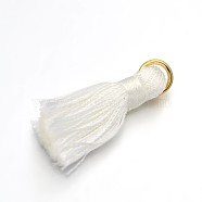 Nylon Tassel Pendant Decorations, with Golden Tone Iron Findings, White, 27~30x15mm, Jump Ring: 4mm, Hole: 4x2mm(X-FIND-D015-14G)