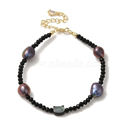 Natural Pearl & Shell & Glass Beaded Bracelets, Real 14K Gold Plated, 6-3/4 inch(17.2cm)(BJEW-C051-23G)