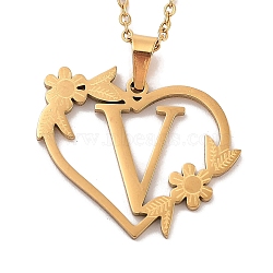 PVD Vacuum Plating 201 Stainless Steel Pendant Necklaces, Letter V, 12.28 inch(31.2cm)(NJEW-R267-02V-G)