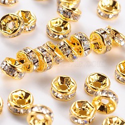 Brass Rhinestone Spacer Beads, Grade AAA, Straight Flange, Nickel Free, Golden Metal Color, Rondelle, Crystal, 5x2.5mm, Hole: 1mm(RB-A014-Z5mm-01G-NF)