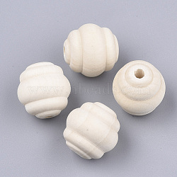 Natural Wood European Beads, Beehive Beads, Floral White, 20x19.5mm, Hole: 4mm(WOOD-S053-49)