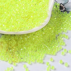 Glass Seed Beads, Opaque Colours Rainbow, Cylinder, Green Yellow, 2.5x2mm, Hole: 1.4mm(SEED-S042-13A-04)