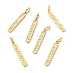 Brass Micro Pave Clear Cubic Zirconia Pendants, Long-Lasting Plated, Rectangle, Real 18K Gold Plated, 30.5x4.5x2mm, Hole: 5x3mm(X-ZIRC-P086-18G)