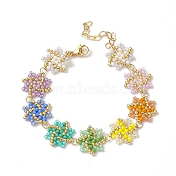 Handmade Seed Braided Octagram Link Chain Bracelet, Brass Wire Wrap Jewelry for Women, Colorful, 7-1/4 inch(18.4cm)(BJEW-MZ00009)