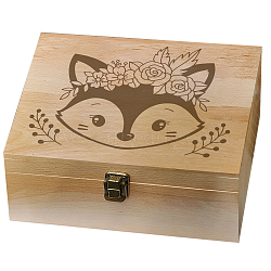 Rectangle Wooden Memory Keepsake Boxes with Lids, for Anniversary, Wedding, Memory, Birthday, Valentines Day, Fox, 24.5x19.5x10.3cm(CON-WH0101-016)