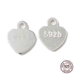 925 Sterling Silver Chain Extender Drop, Chain Tabs, Heart Charms, with S925 Stamp, Silver, 6.7x5.5x0.5mm, Hole: 0.9mm, about 87pcs/10g(STER-G040-02B)