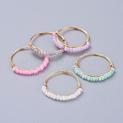 Glass Seed Beaded Rings, with Copper Wire, Golden, Mixed Color, 19mm, 1~1.5mm(RJEW-JR00269)