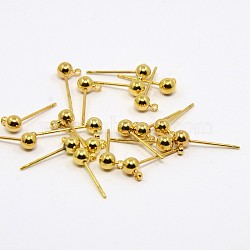 Brass Ball Post Ear Studs, Stud Earring Findings, with Loop, Golden, 15x4mm, Hole: 1mm(EC253-NFG)