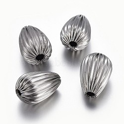 304 Stainless Steel Corrugated Beads, teardrop, Stainless Steel Color, 17x11.5mm, Hole: 2.5~3mm(STAS-P218-26-12mm)