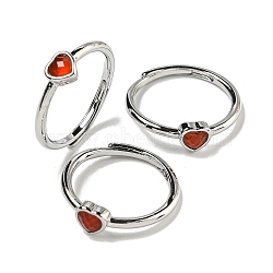 Heart Natural CarnelianAdjustable Rings, Brass Ring for Women, Long-Lasting Plated, Lead Free & Cadmium Free, Platinum, Inner Diameter: 18mm(RJEW-Q818-02P-01)