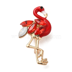 Alloy Crystal & Light Siam Rhinestone Brooch, Bird Enamel Pins, for Backpack Clothes, Flamingo Shape, 47x24x12mm(JEWB-R025-04B)