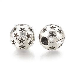 Alloy European Clasps, Large Hole Beads, Rondelle with Star, Antique Silver, 9x10x9.5mm, Hole: 3mm(PDLC-S001-04)