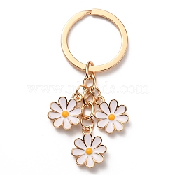 Cute Enamel Keychain, Colorful Daisy Keychain, for Women Girls Handbag Accessories, White, 7.4cm(KEYC-WH0025-048G-05)