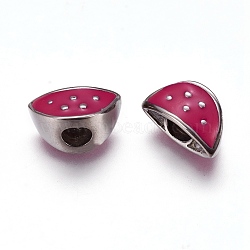 304 Stainless Steel European Beads, with Enamel, Medium Violet Red, 8x16x9mm, Hole: 5mm(STAS-J018-03P-01)