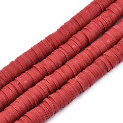 Handmade Polymer Clay Beads Strands, for DIY Jewelry Crafts Supplies, Heishi Beads, Disc/Flat Round, Indian Red, 6x0.5~1mm, Hole: 1.8mm, about 290~320pcs/strand, 15.75 inch~16.14 inch(40~41cm)(CLAY-R089-6mm-036)
