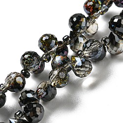 Transparent Electroplate Glass Beads Strands, Rainbow Plated, Faceted, Teardrop, Black, 6x5x5mm, Hole: 0.8mm, about 108pcs/strand, 16.14''(41cm)(EGLA-M030-01A-HP03)