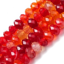 Natural Banded Agate/Striped Agate Beads Strands, Dyed & Heated, Faceted Rondelle, Red, 6x4mm, Hole: 1mm, about 93pcs/strand, 15.39~15.43''(39.1~39.2cm)(G-E605-A02-01E)