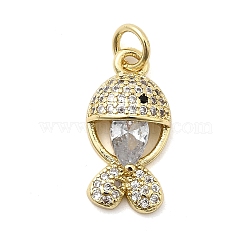 Brass Micro Pave Cubic Zirconia Pendants, Fish Charms, Cadmium Free & Lead Free, Rack Plating, Long-Lasting Plated, Real 18K Gold Plated, with Jump Ring, Clear, 17.5x9x4.5mm, Hole: 3.5mm(KK-C137-08G-01)