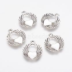 Alloy Pendants, Wing with Heart, Antique Silver, 21.5x19x3mm, Hole: 2mm(PALLOY-G192-19AS)