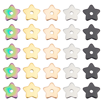 Unicraftale 60Pcs 5 Colors 304 Stainless Steel Beads, Star, Mixed Color, 8x8x1mm, Hole: 1.5mm, 12pcs/color