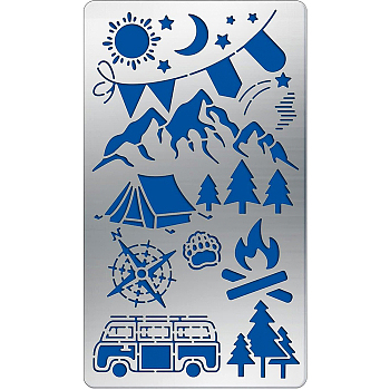 Stainless Steel Cutting Dies Stencils, for DIY Scrapbooking/Photo Album, Decorative Embossing DIY Paper Card, Camping Themed Pattern, 17.7x10.1cm