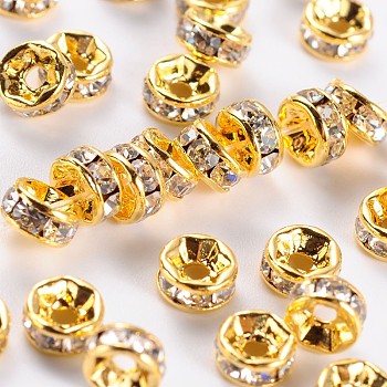 Brass Rhinestone Spacer Beads, Grade AAA, Straight Flange, Nickel Free, Golden Metal Color, Rondelle, Crystal, 5x2.5mm, Hole: 1mm