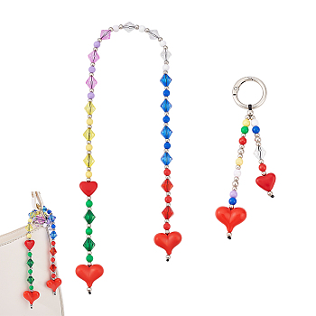 2Pcs Alloy Bag Extender Chains and Pendant Decorations, Heart, with Alloy Spring Gate Rings, Mixed Color, 120~455mm