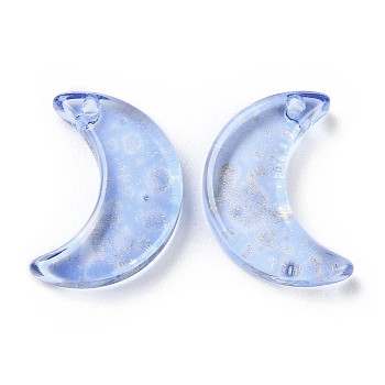 Transparent Baking Paint Glass Beads, Moon, Top Drilled, Blue, 15.5x13x3.5mm, Hole: 1.2mm