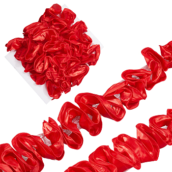 5 Yards Polyester Satin Chiffon Wavy Lace, Pleated Lace Trim, Ruffle Lace Fabric, Costume Dress Accessories, Red, 90mm