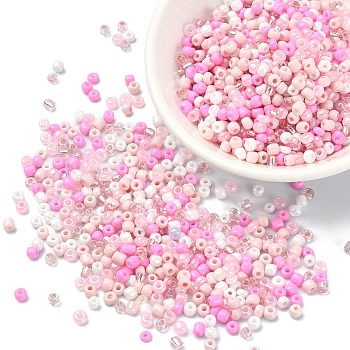Opaque & Transparent Inside Colours Glass Seed Beads, Round Hole, Round, Pearl Pink, 3x1.5~2.5mm, Hole: 0.8mm