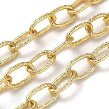 Oxidation Aluminum Textured Cable Chains, Oval Link Chains, Unwelded, with Spool, Light Gold, 17x10x2mm, about 98.43 Feet(30m)/Roll