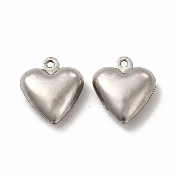 304 Stainless Steel Pendants, Heart Charm, Stainless Steel Color, 15.8x13.5x5mm, Hole: 1.4mm