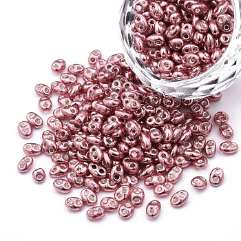Dyed Opaque Colours Glass Seed Beads, Silver Lined, 2-Hole, Oval, Pale Violet Red, 5x4x2.5mm, Hole: 0.9mm, about 450g/bag