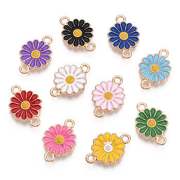 Zinc Alloy Enamel Sunflower Connector Charms, Flower Links, Light Gold, Mixed Color, 18x12x2mm, Hole: 1.8mm