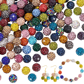 Pave Disco Ball Beads, Polymer Clay Rhinestone Beads, Round, Mixed Color, 10mm, Hole: 1.5mm, 240pcs/set