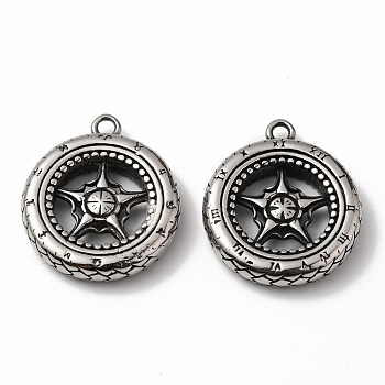 Viking 304 Stainless Steel Pendants, Tyre with Star, Antique Silver, 34x29x6.5mm, Hole: 3mm